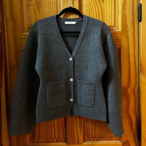 Almina Concept V Neck Cardigan Sweater Merino Wool S Grey Gray NWOT - Picture 7 of 14